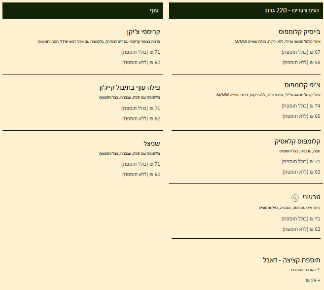 קלומפוס תפריט